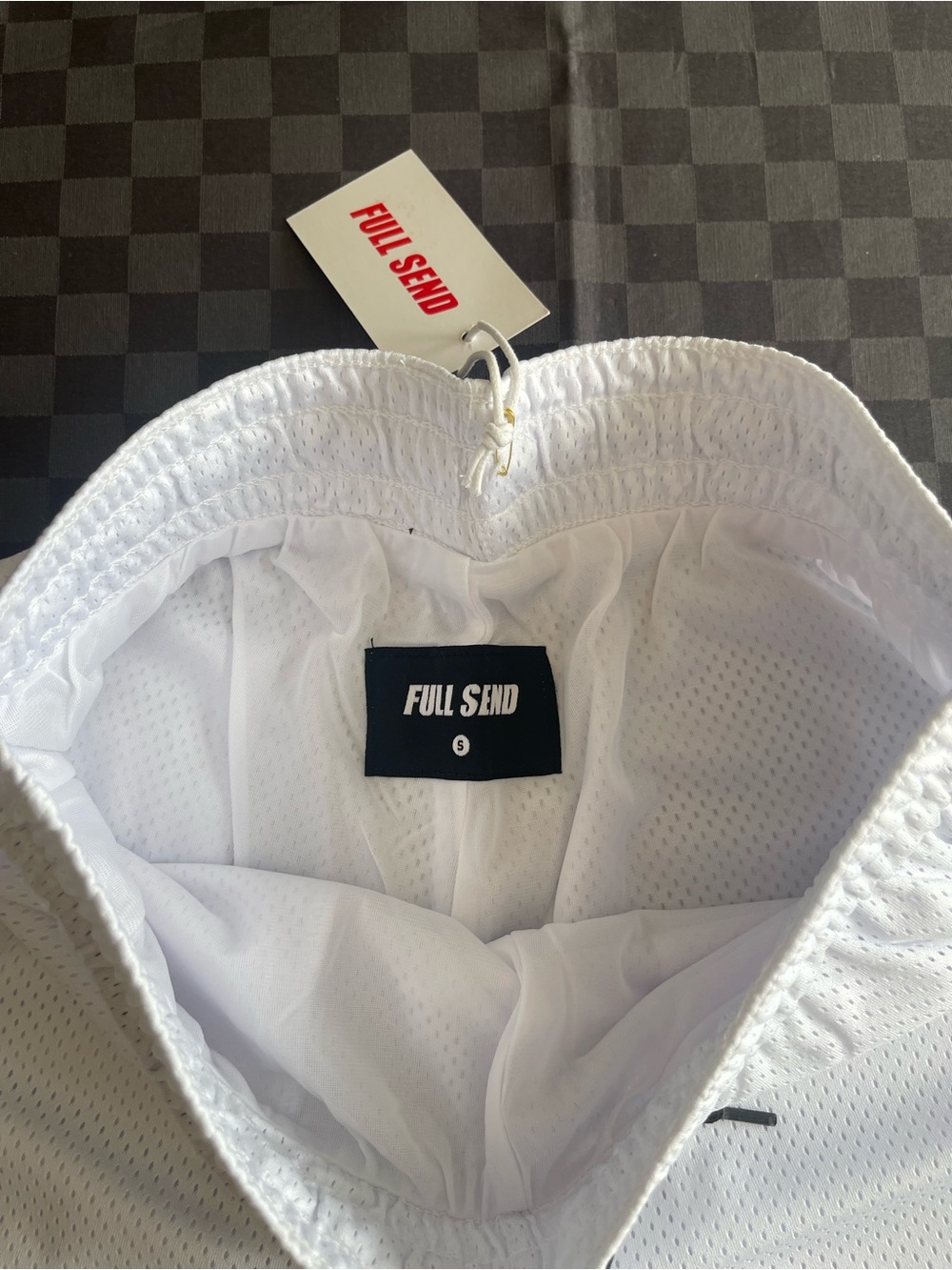 Full send X Nelk boys white basketball shorts